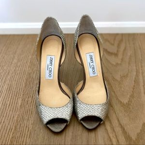 Jimmy Choo D’orsay glitter open-toe heels